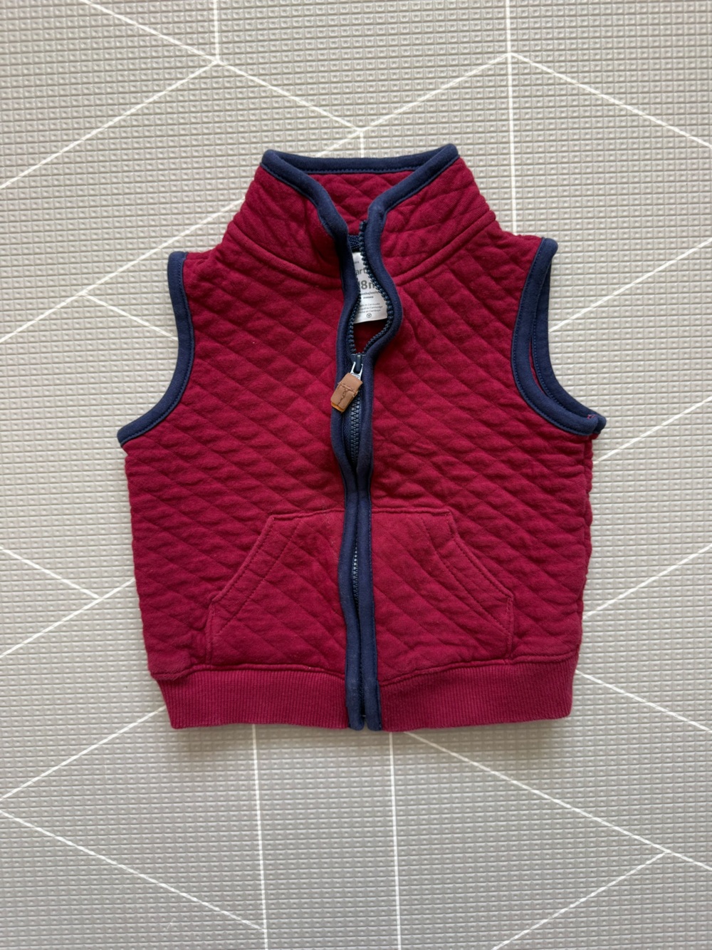 Carters|Baby boy/toddler sleeveless vest,quilted in burgundy with navy trim•18M